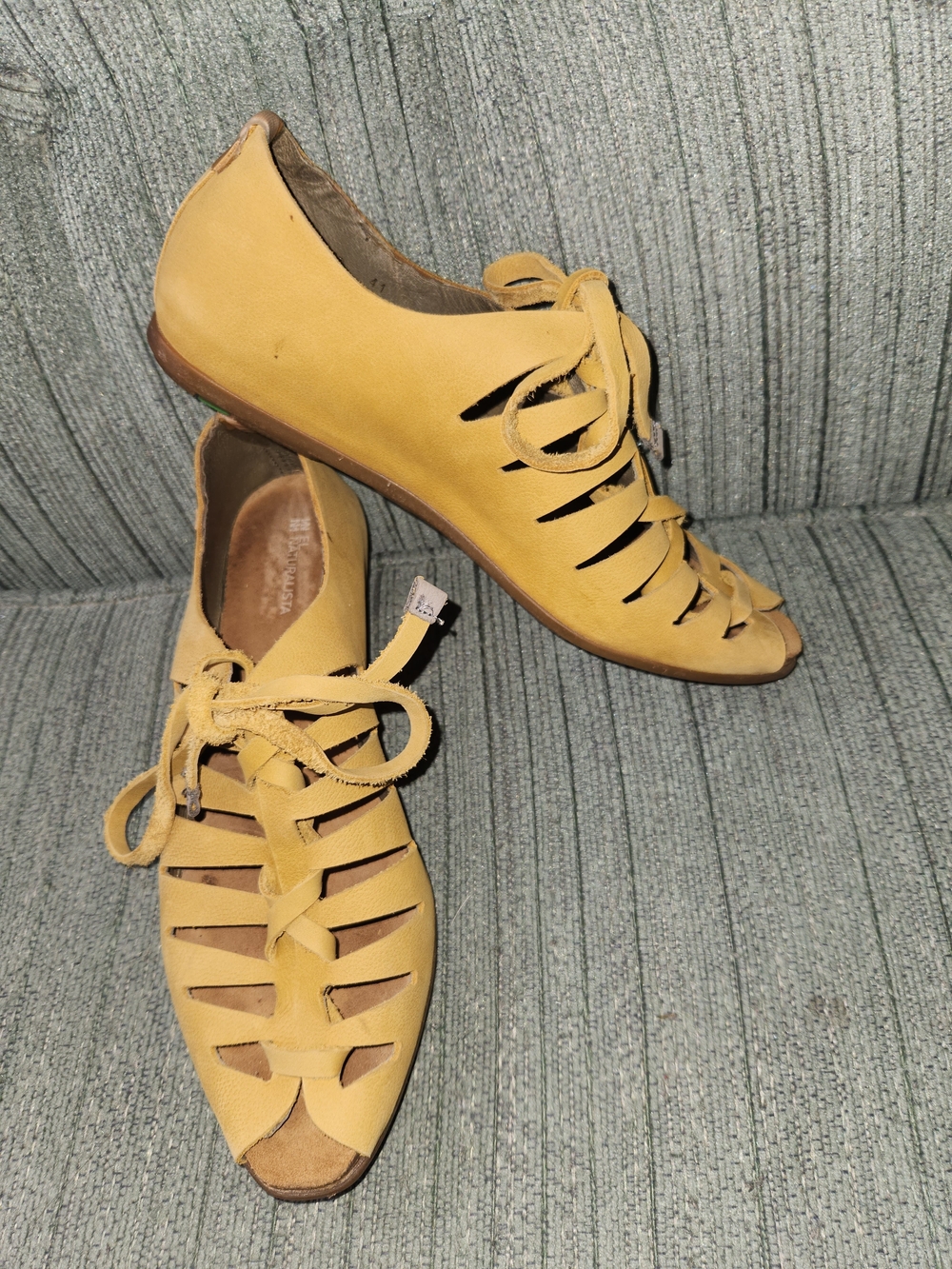🍉El Naturalista Yellow Lace-Up Cutout Heels